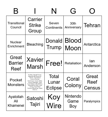 CNN 10 3/1/26 Bingo Card