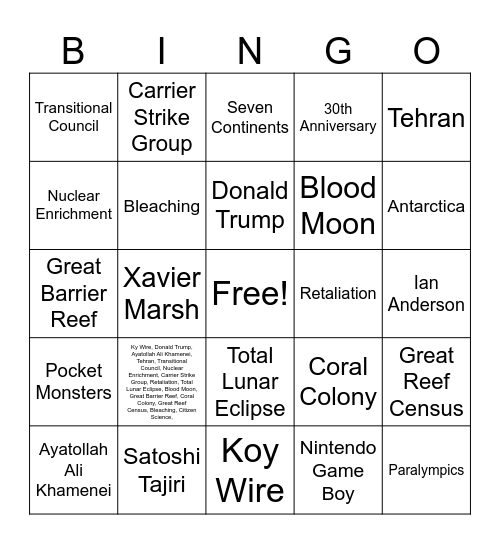 CNN 10 3/1/26 Bingo Card