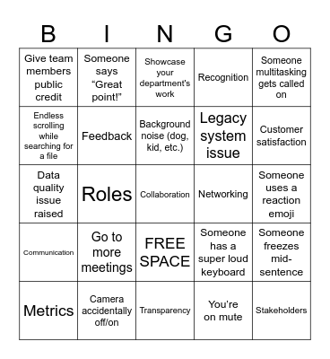 Team Engagement Bingo Card