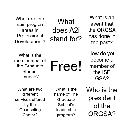 Grad Visitation Bingo Card