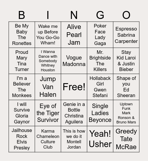 WWBPA Music Bingo Card