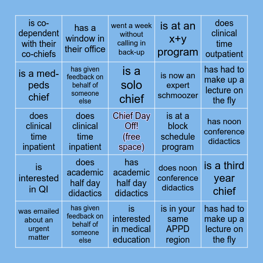 Find a Graduating Chief who Bingo Card