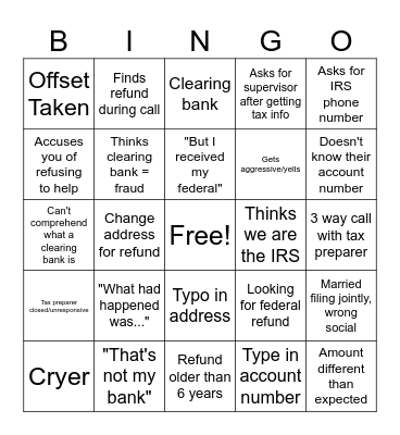 Tax Season Bingo Card