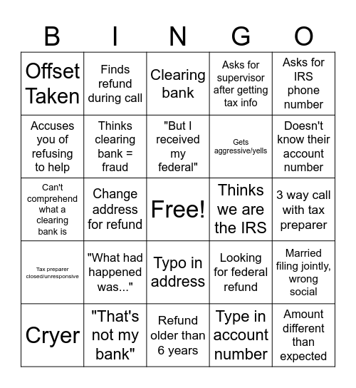 Tax Season Bingo Card