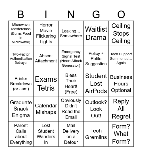 Gardner Hall Bingo Card