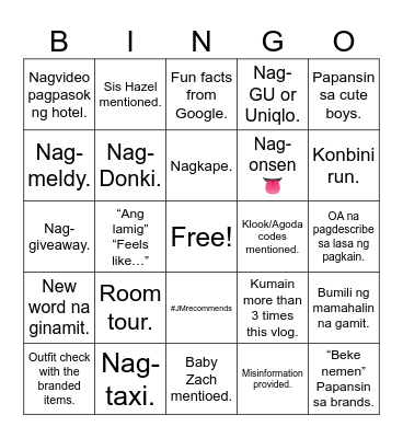 BG Bingo Card Bingo Card