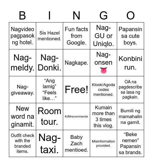 BG Bingo Card Bingo Card