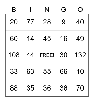 Rolling with the Dice Multiplication Bingo Card