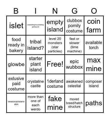 MSM Random Island Bingo Card