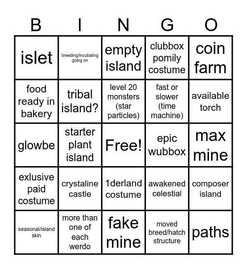 MSM Random Island Bingo Card
