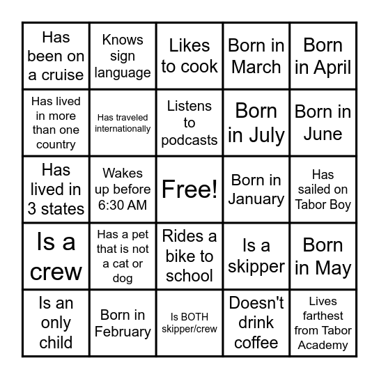 Coworker Team Building Bingo Card