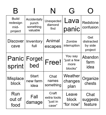 Minecraft Bingo Card