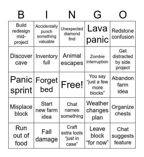 Minecraft Bingo Card