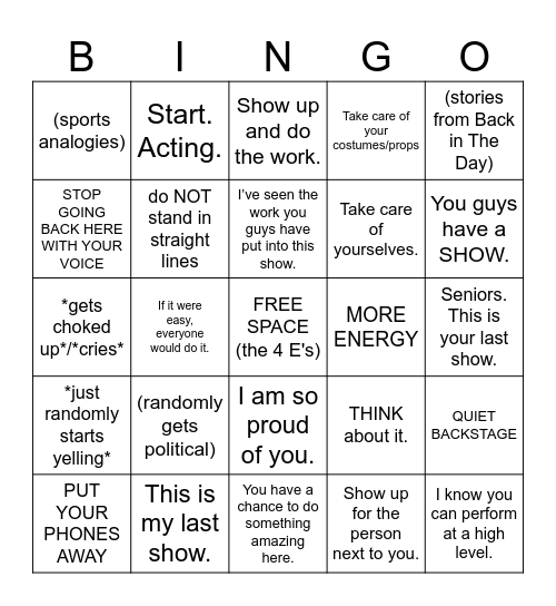 Doc Speeches Bingo - Oliver! Edition Bingo Card