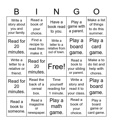 Literacy Week Bingo Fun Bingo Card
