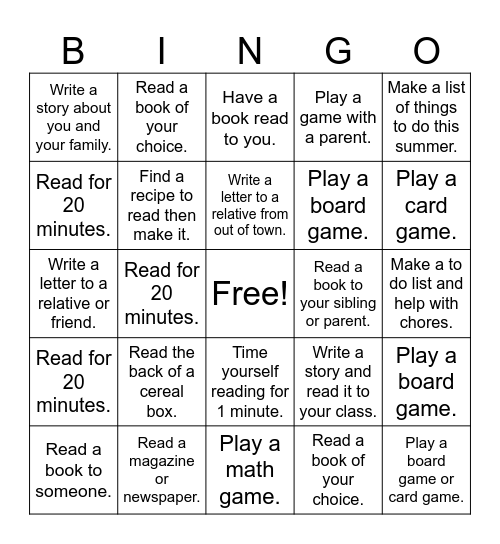 Literacy Week Bingo Fun Bingo Card