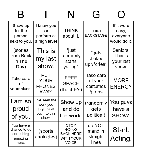 Doc Speeches Bingo - Oliver! Edition Bingo Card