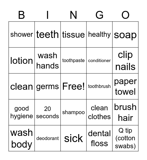 Hygiene Bingo Card