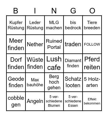 MINECRAFT Bingo Card