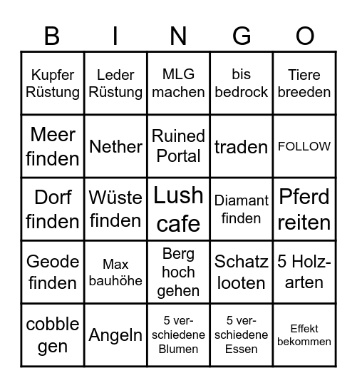 MINECRAFT Bingo Card