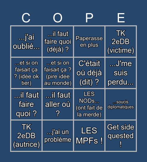Foxhole Regiment LARP Bingo Card