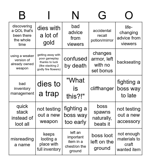 NoHackDay terraria ragebait letsplay Bingo Card
