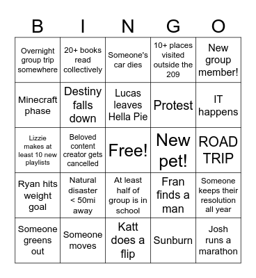 Weenie Hut Bingo Card