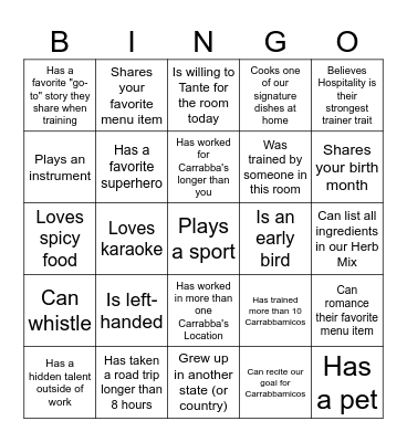 Ice Breaker Bingo Card