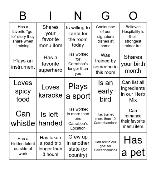 Ice Breaker Bingo Card