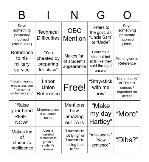 Con Law Bingo Card