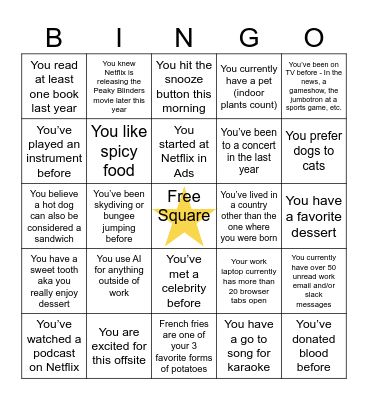 Offsite Icebreaker Bingo Card