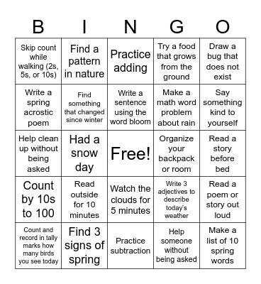 LearnAbility Spring Bingo Card Bingo Card