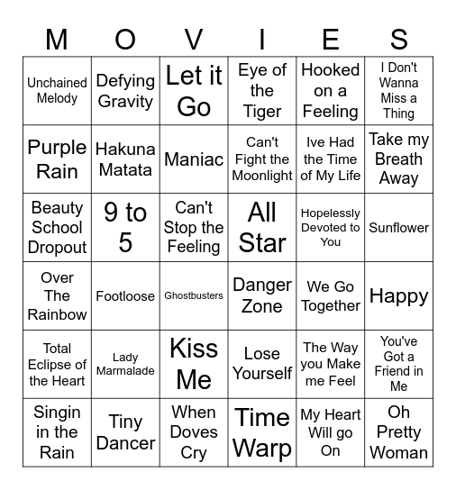 Movie Soundtracks Bingo Card