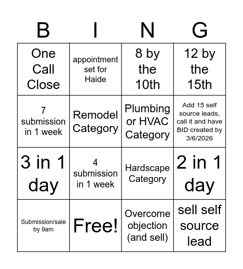 March Bingo Card
