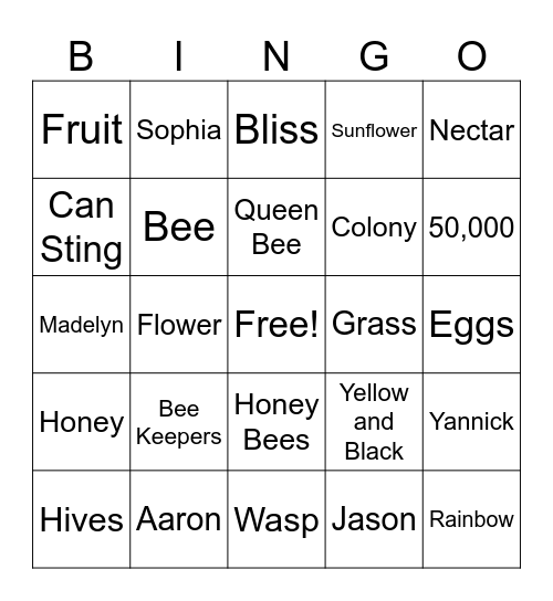 Bee Bingo Card