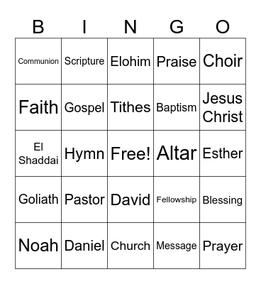 Church Bingo Card