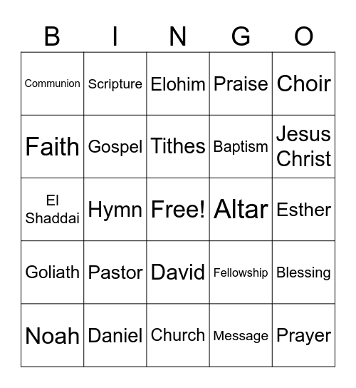 Church Bingo Card