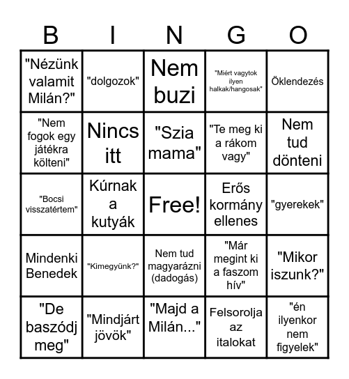 Benedek Bingo Card