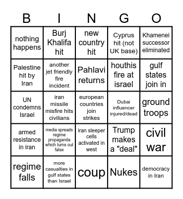 Iran war Bingo Card
