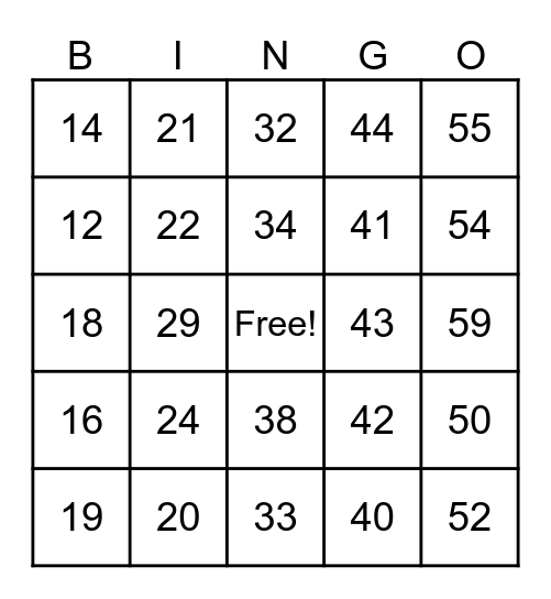 2-Digit Bingo Card
