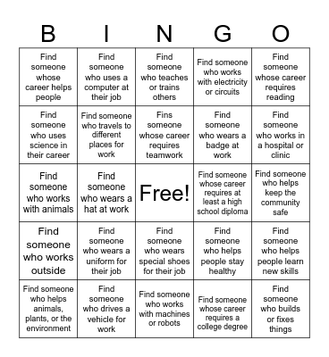 Chukker Creek 2026 Career Day Bingo Card