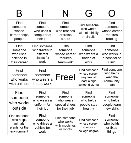 Chukker Creek 2026 Career Day Bingo Card