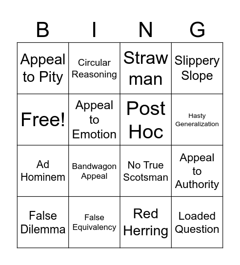 Find the Fallacy! Bingo Card