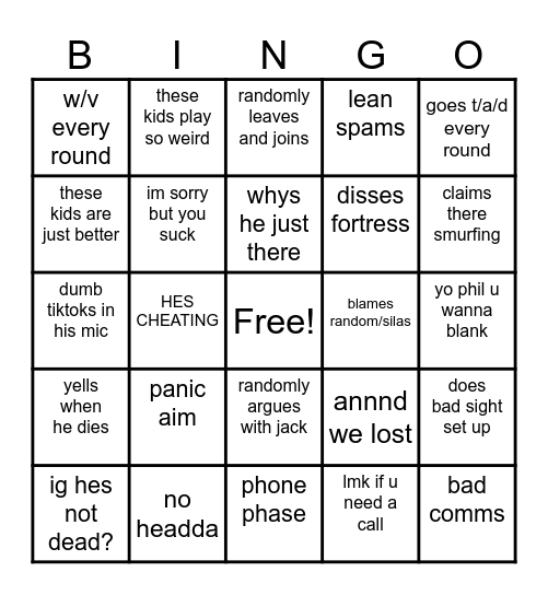 Untitled Bingo Card