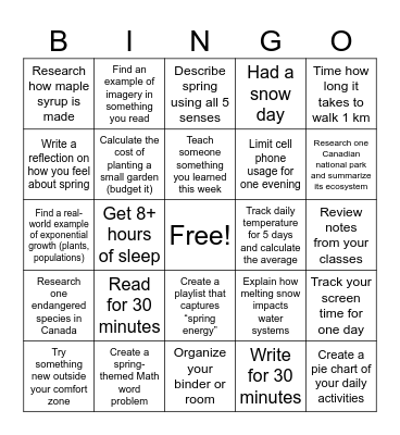 LearnAbility Spring Bingo Card Bingo Card