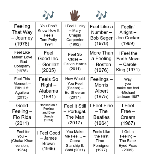 "FEEL" IN THE TITLE Bingo Card