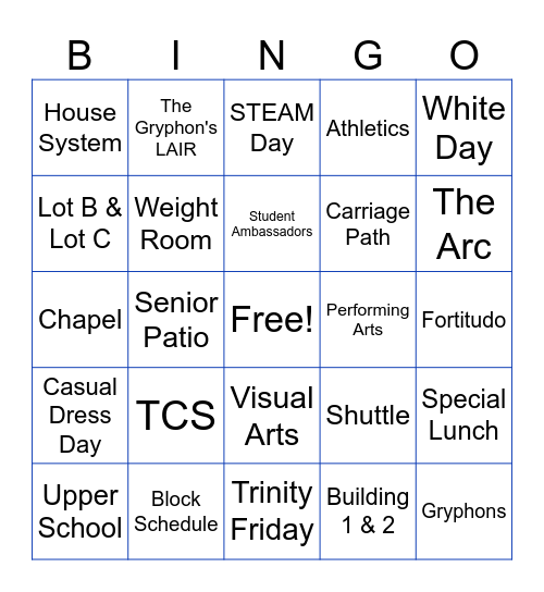 Trinity Lingo Bingo Card