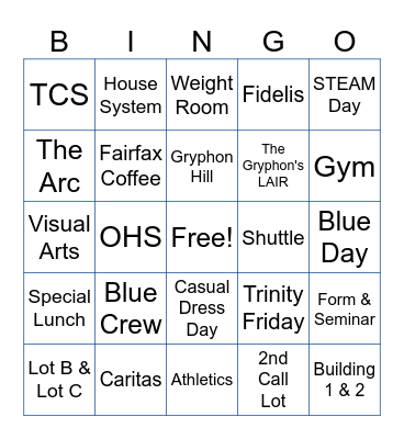 Trinity Bingo Lingo Bingo Card