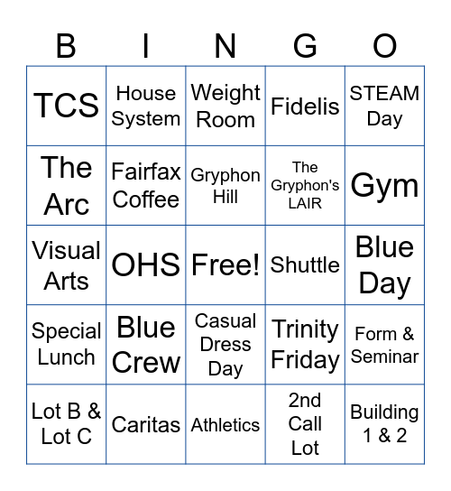 Trinity Bingo Lingo Bingo Card