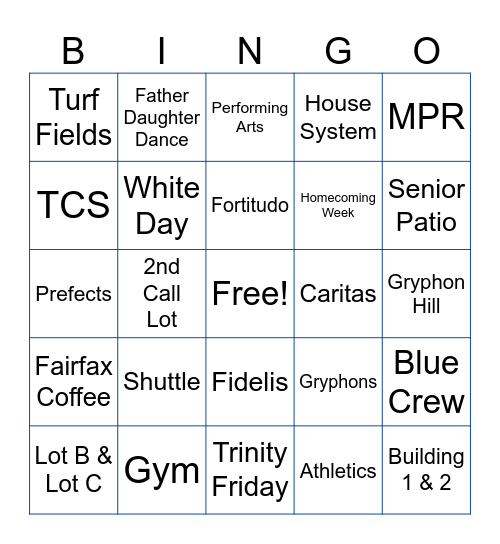 Trinity Bingo Lingo Bingo Card